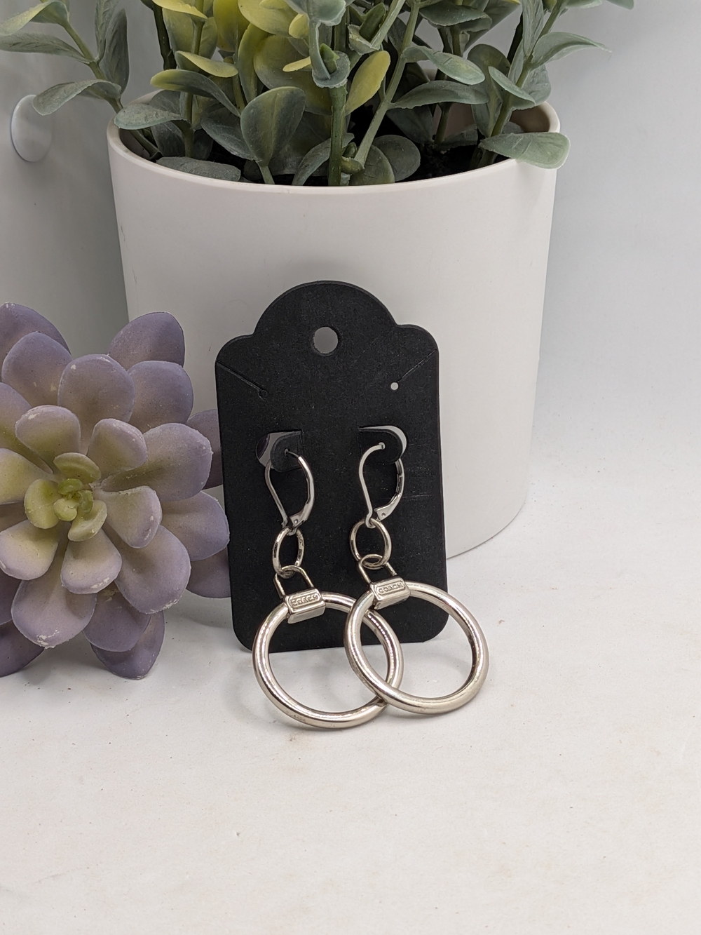 Polished Silver Double Hoop Drop Poppy Zipper Pull  Earrings - Women Jewelry